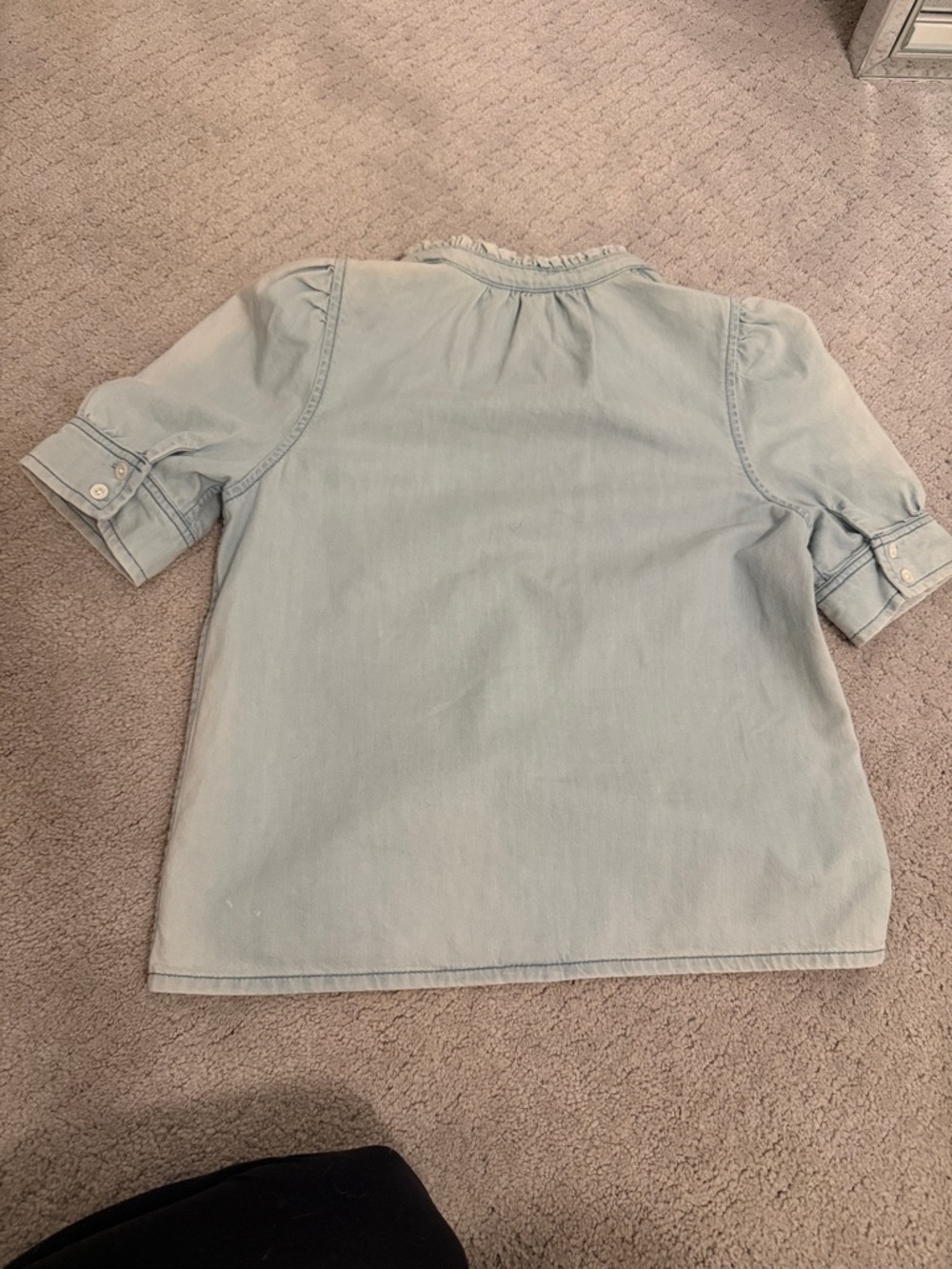 Frame Denim Light Blue Ruffle Neck Top - Picture 3 of 3